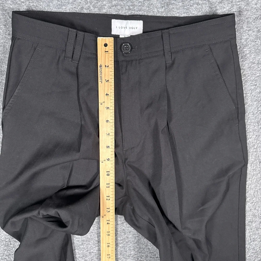 I Love Ugly Winston Pants Mens Small Black Pleated Wool Blend Stretch Trousers